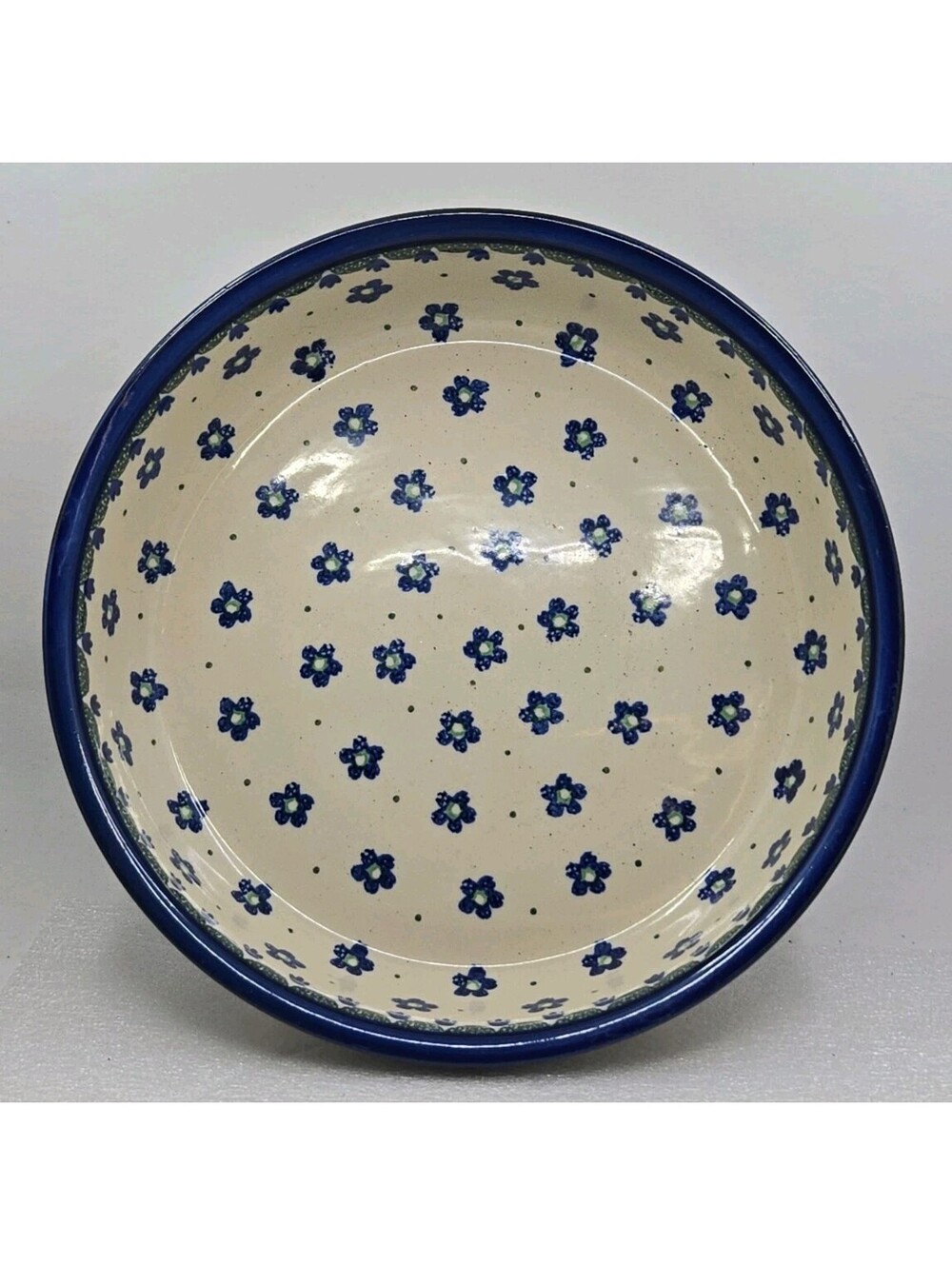 Vtg Ceramika Artystyczna 10" Large Serving Bowl Floral Dot Boleslawiec Poland